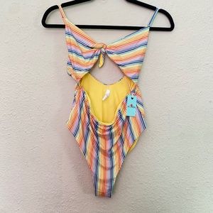 NWT Marine Layer Havana Tie Front Multi Stripe One-Piece rainbow stripe medium
